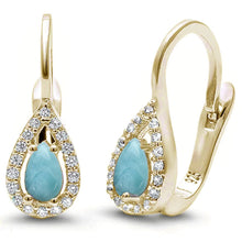 Load image into Gallery viewer, Sterling Silver Yellow Gold Plated Larimar And Cubic Zirconia Earrings