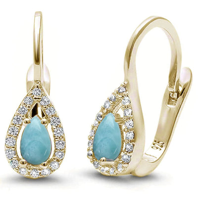 Sterling Silver Yellow Gold Plated Larimar and Cubic Zirconia Earrings