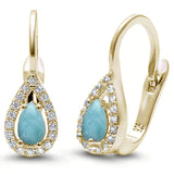 Sterling Silver Yellow Gold Plated Larimar And Cubic Zirconia Earrings