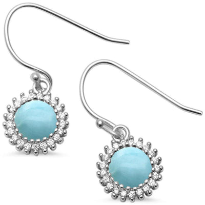 Sterling Silver Natural Larimar CZ Drop Dangle Earrings - silverdepot