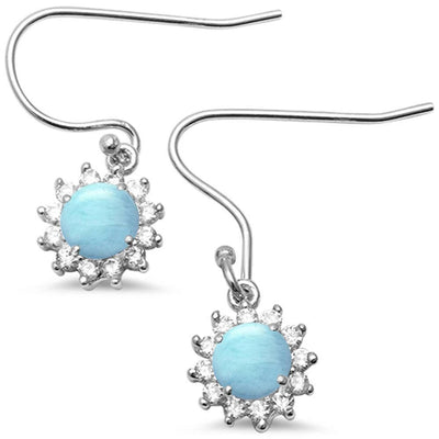 Sterling Silver Halo Natural Larimar CZ Drop Dangle Earrings