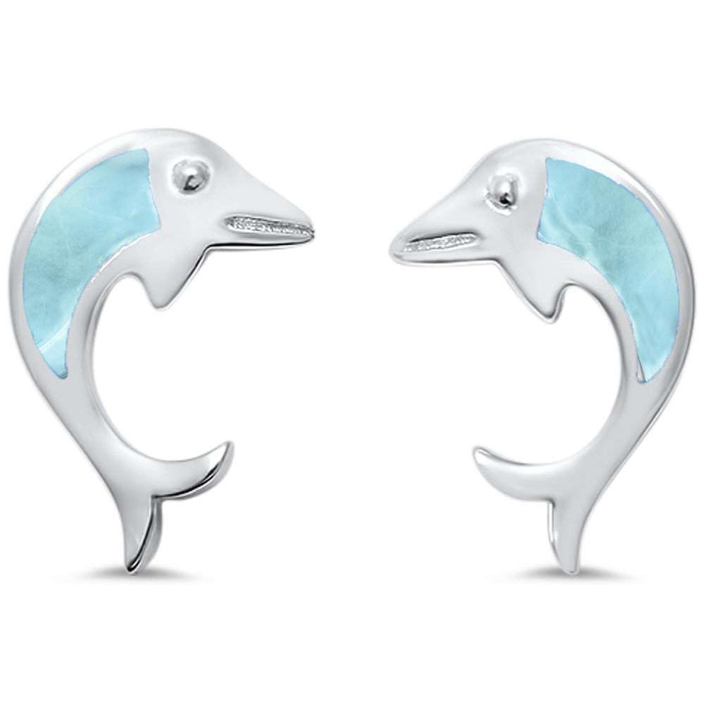 Sterling Silver Larimar Dolphin Earrings