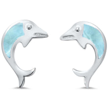 Load image into Gallery viewer, Sterling Silver Larimar Dolphin Earrings