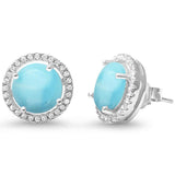 Sterling Silver Natural Larimar Halo Earrings