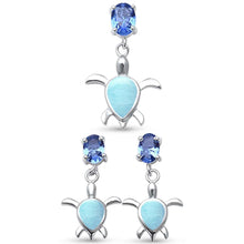 Load image into Gallery viewer, Sterling Silver Natural Larimar Turtle And Tanzanite Cubic Zirconia Earring And Pendant Set