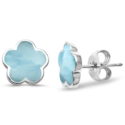Sterling Silver Natural Larimar Flower Earrings