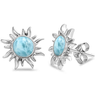 Sterling Silver Natural Larimar Sun Earrings