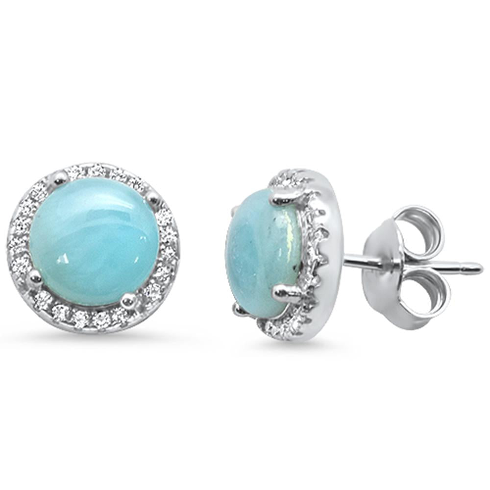 Sterling Silver Halo Natural Larimar & Cubic Zirconia Earrings