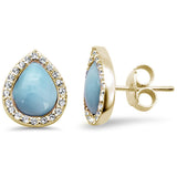 Sterling Silver Yellow Gold Plated Pear Halo Tear Drop Natural Larimar Earrings