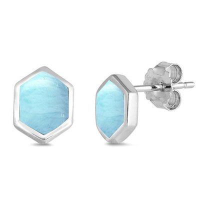 Sterling Silver Natural Larimar Hexagon Earrings