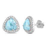 Sterling Silver Natural Larimar & Cubic Zirconia Trillion Cut Earrings