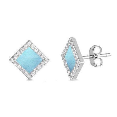 Sterling Silver Natural Larimar Diamond Shape Stud Earrings