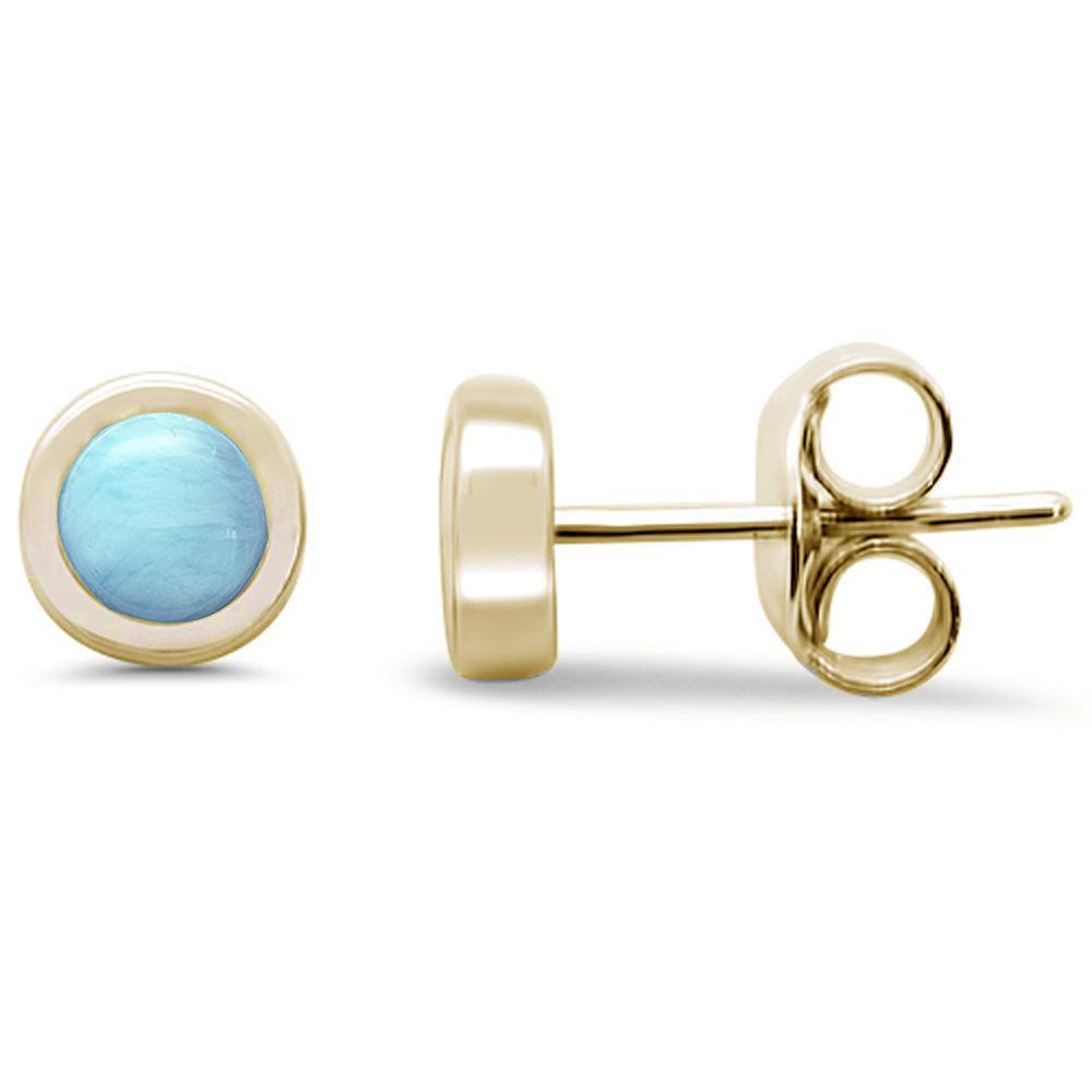 Sterling Silver Yellow Gold Plated Round Natural Larimar Stud Earrings