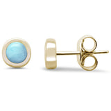 Sterling Silver Yellow Gold Plated Round Natural Larimar Stud Earrings