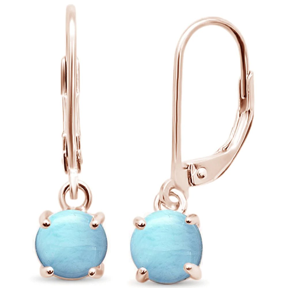 Sterling Silver Rose Gold Plated Larimar Lever Back Earrings