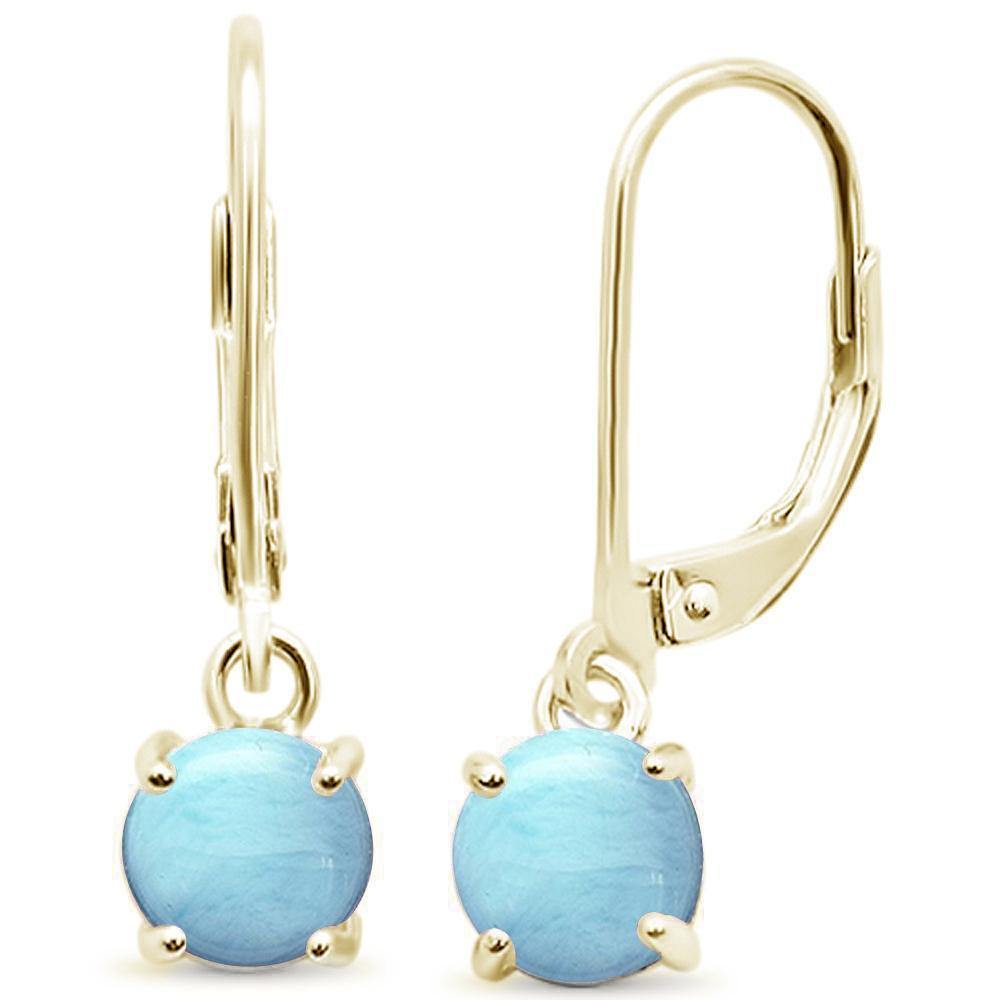 Sterling Silver Yellow Gold Plated Larimar Lever Back Earrings - silverdepot