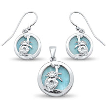 Load image into Gallery viewer, Sterling Silver Natural Round Larimar With Monkey Design Earring And Pendant Set