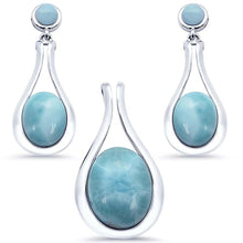 Load image into Gallery viewer, Sterling Silver Modern Oval Larimar  Earring And Pendant Set