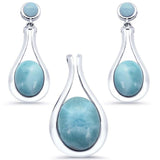 Sterling Silver Modern Oval Larimar  Earring And Pendant Set