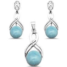 Load image into Gallery viewer, Sterling Silver Round Natural Larimar Infinity Drop Dangle Earring And Pendant Set