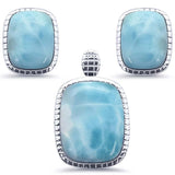 Sterling Silver Cushion Cut Natural Larimar Earring And Pendant Set