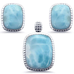 Sterling Silver Cushion Cut Natural Larimar Earring And Pendant Set