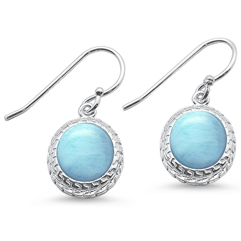 Sterling Silver Oval Natural Larimar Design Earrings