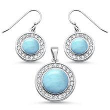 Load image into Gallery viewer, Sterling Silver Round Natural Larimar And Cubic Zirconia Pendant And Earring Set