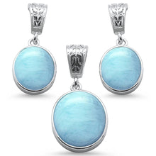 Load image into Gallery viewer, Sterling Silver Oval Natural Larimar Design Pendant And Earring Set