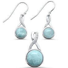 Load image into Gallery viewer, Sterling Silver Round Natural Larimar And Cubic Zirconia Earring And Pendant Set