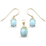 Sterling Silver Yellow Gold Plated Oval Natural Larimar Pendant and Earring Set