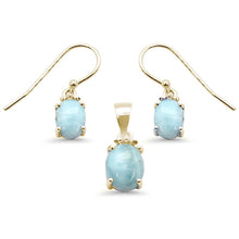 Load image into Gallery viewer, Sterling Silver Yellow Gold Plated Oval Natural Larimar Earring and Pendant Set