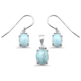 Sterling Silver Oval Natural Larimar Pendant And Earring Set