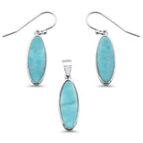 Sterling Silver New Natural Larimar Pendant And Earring Set