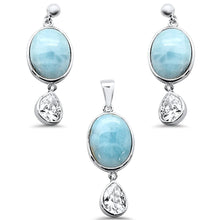 Load image into Gallery viewer, Sterling Silver Oval Natural Larimar And Pear Amethyst Pendant And Earring Set