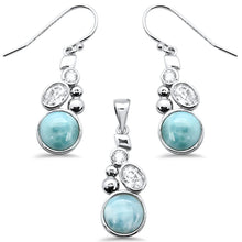 Load image into Gallery viewer, Sterling Silver Round Natural Larimar And Cubic Zirconia Pendant And Earring Set