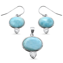 Load image into Gallery viewer, Sterling Silver Natural Larimar And Cubic Zirconia Pendant And Earrings Set