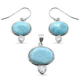 Sterling Silver Natural Larimar And Cubic Zirconia Pendant And Earrings Set