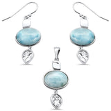 Sterling Silver Larimar And Pear Cubic Zirconia Pendant And Earring Set