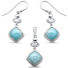 Load image into Gallery viewer, Sterling Silver Cushion Natural Larimar And Cubic Zirconia Pendant And Earring Set