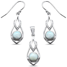 Load image into Gallery viewer, Sterling Silver Natural Larimar And Cubic Zirconia Pendant And Earring Set