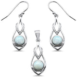 Sterling Silver Natural Larimar And Cubic Zirconia Pendant And Earring Set