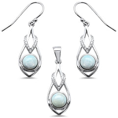 Sterling Silver Natural Larimar And Cubic Zirconia Pendant And Earring Set