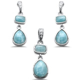 Sterling Silver New Natural Larimar And Cubic Zirconia Pendant And Earring Set