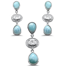 Load image into Gallery viewer, Sterling Silver Pear Shape Natural Larimar And Oval Cubic Zirconia Pendant And Earring Set