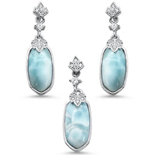 Load image into Gallery viewer, Sterling Silver Natural Larimar And Cubic Zirconia Pendant And Earring Set