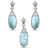 Sterling Silver Natural Larimar And Cubic Zirconia Pendant And Earring Set