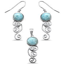 Load image into Gallery viewer, Sterling Silver Oval Natural Larimar And Cubic Zirconia Pendant And Earring Set