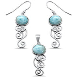 Sterling Silver Oval Natural Larimar And Cubic Zirconia Pendant And Earring Set