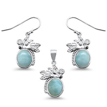 Load image into Gallery viewer, Sterling Silver Natural Larimar And Cubic Zirconia Pendant And Earrings Set